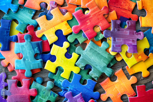 An array of colorful jigsaw puzzle pieces, symbolizing the diversity and complexity of the autism spectrum for Autistic Pride Day