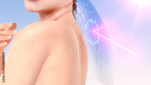 Beauty and skin care and skin blemishes from sunlight, uva, uvb, showing 3D images