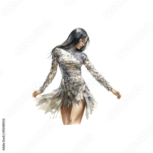 Glamorous Woman in Sparkling Silver Dress Artwork. Vector illustration design.