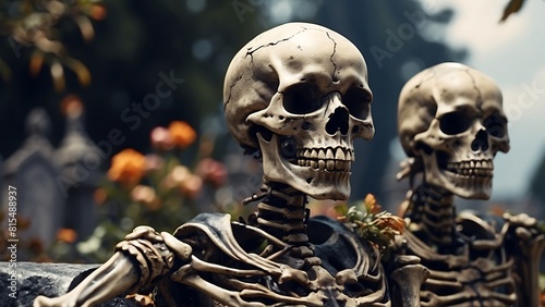 Spooky human skull isolated on background photo
