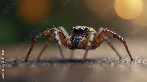 Wallpaper Mural Close-up of a hairy brown spider in its intricate web on a blur bokeh background Torontodigital.ca