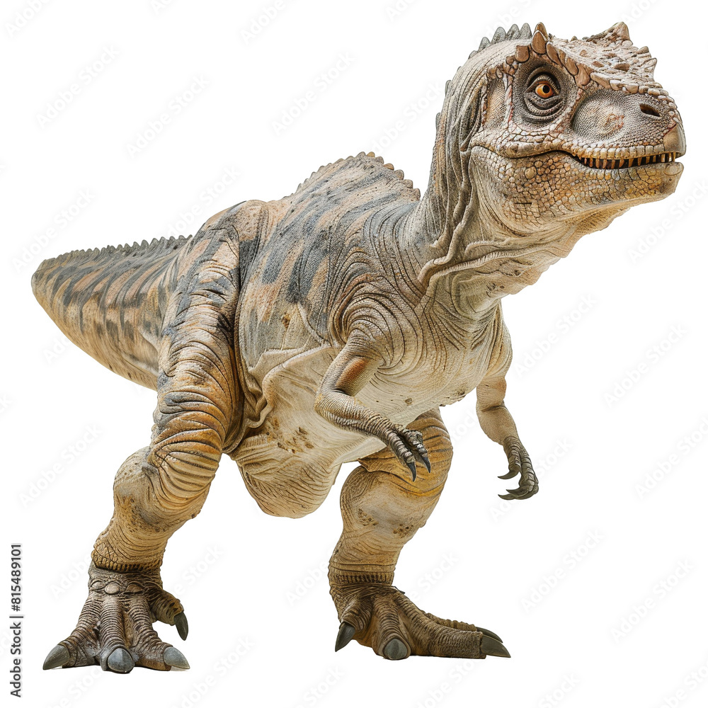 Fototapeta premium A realistic rendering of a baby T-Rex dinosaur, with detailed scales and feathers.