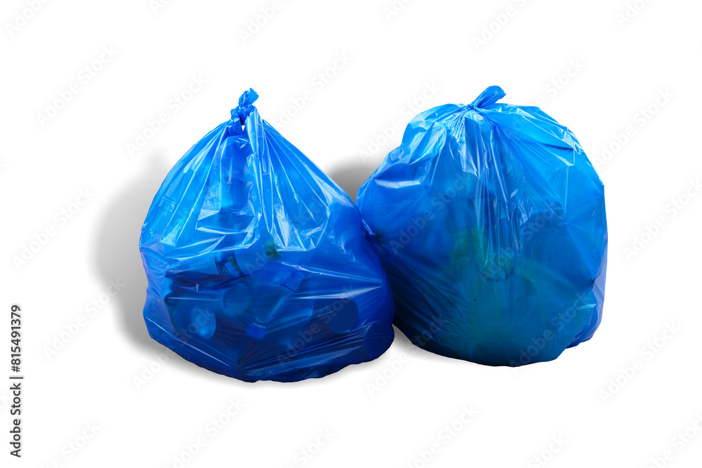 blue garbage bag isolated one white background. This has clipping path. blue garbage bag isolated one white background. This has clipping path.