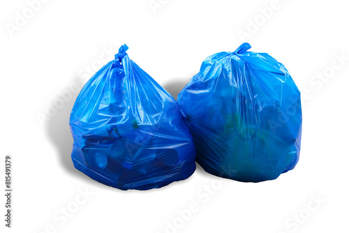 blue garbage bag isolated one white background. This has clipping path.	