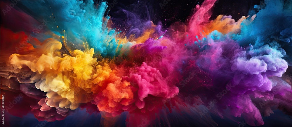 A vibrant and dynamic image of colorful powder bursting into the air creating a mesmerizing visual spectacle The captivating display includes a mix of vibrant shades and glimmering textures Perfect f