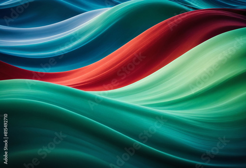 A soft and smooth digital illustration of silk-like waves blending pastels of redn, green and blue photo
