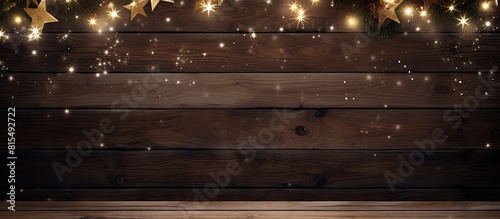 A festive copy space image with a wooden background perfect for Christmas themed designs and decorations