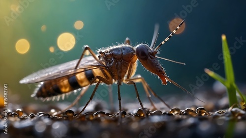 Close-up images of various insects such as mosquitoes on the ground or water surface. © VFX1988