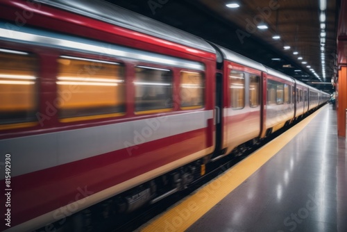 Fast moving modern train in motion blur at station