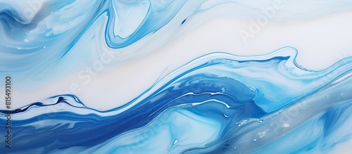 A stunning epoxy resin art background showcasing captivating blue and white colors creating a visually captivating copy space image