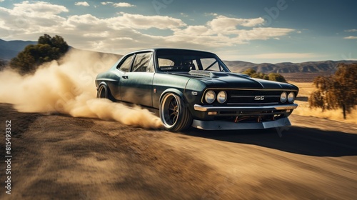 classic american car on a dirt road photo