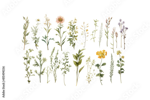 Delicate Watercolor Herbs and Wildflowers Collection. Vector illustration design.