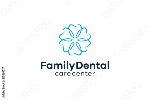 Dental Logo Design Vector Template, Dental Clinic and Family Dental. Illustration of an Interlocking Dental Logo in the Shape of a Flower.