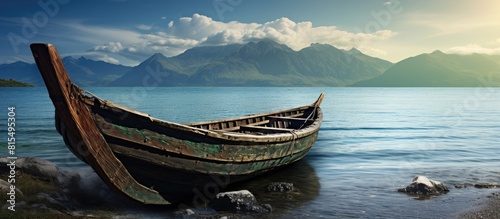 Ancient rowboat with copy space image