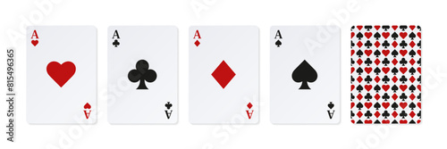 Set of playing cards. Ace of Spades, Hearts, Diamonds and Clubs.	