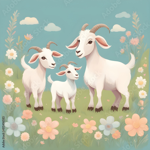 a goat with its goats grazing flowers in the plain  clip art