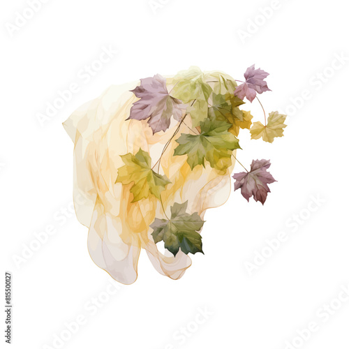 Abstract Fabric and Autumn Leaves Watercolor. Vector illustration design.