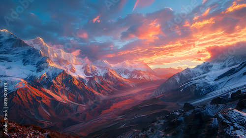 Sunset Over Snow-Capped Mountains © Chananphat