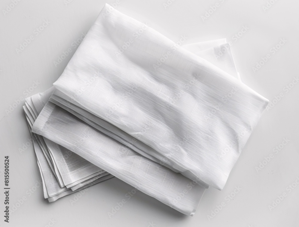 Naklejka premium White cloth napkin and silverware mockup on a solid background for branding and logo design.