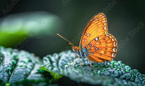 A butterfly is sitting on a leaf photo