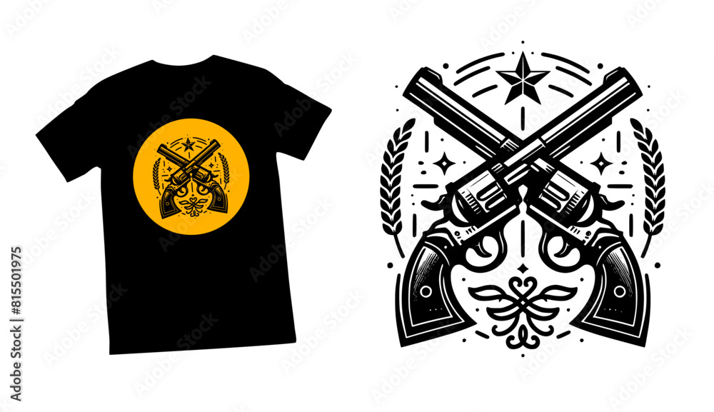 Fototapeta premium vector t-shirt design for men. creative logo with gun for black t-shirt design.