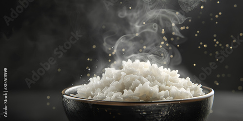 Steaming bowl of fluffy white rice in the style of global cuisines . 
 photo