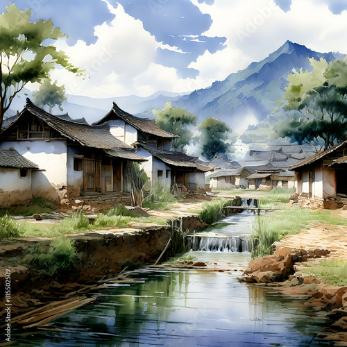 a paint of traditional Chinese village