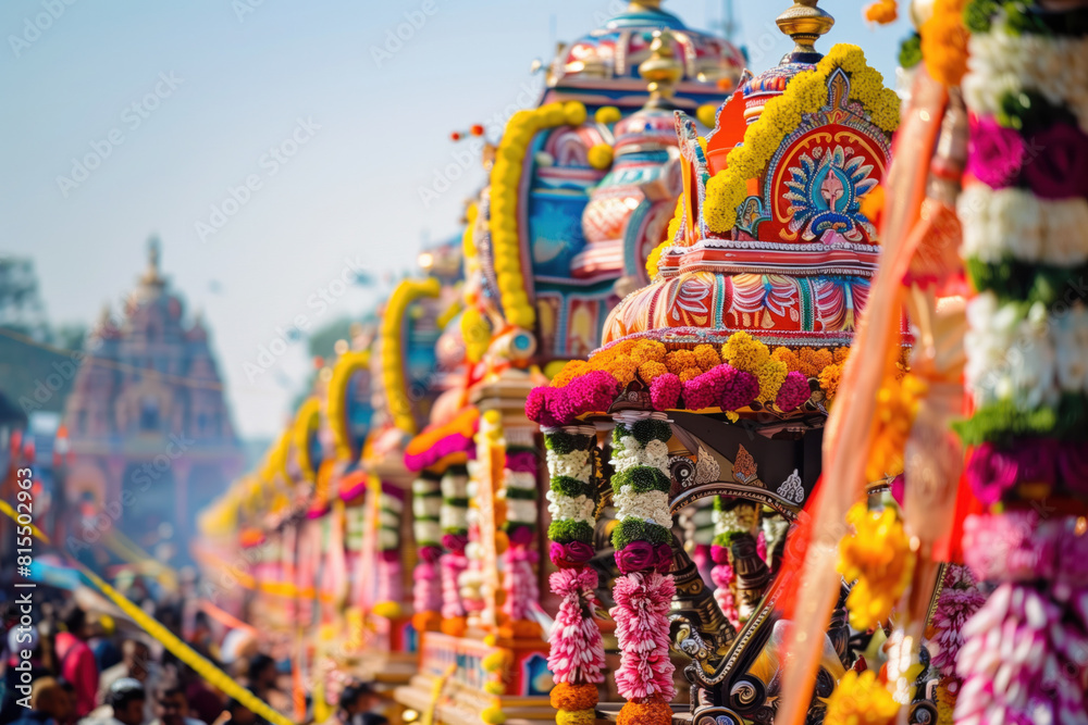 Naklejka premium Rath Yatra Greeting Card Background, Generative AI