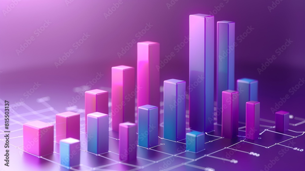 A purple bar graph showing the distribution of marketing budget across various channels, highlighting the need for strategic spending. 3d rendering. Generative AI.