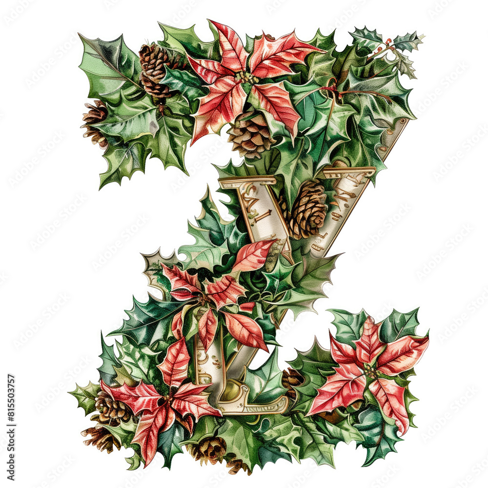 Obraz premium Christmas themed alphabetical letters and numbers typography design on a white background. Generative AI