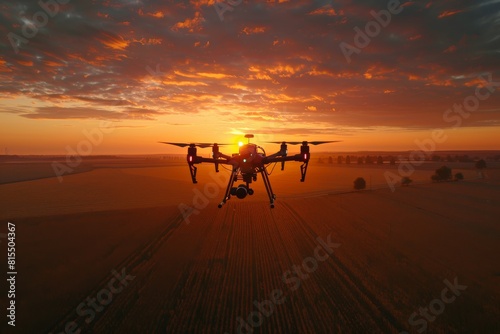 Smart drone and agricultural drone in fields for precision cultivation, focusing on futuristic agriculture care with effective remote monitoring