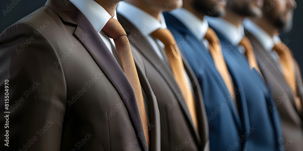 Obraz premium Group of Businessmen in Suits and Ties Standing in a Row. Concept Professional Photoshoot, Corporate Attire, Teamwork Poses, Business Executives, Formal Group Portrait
