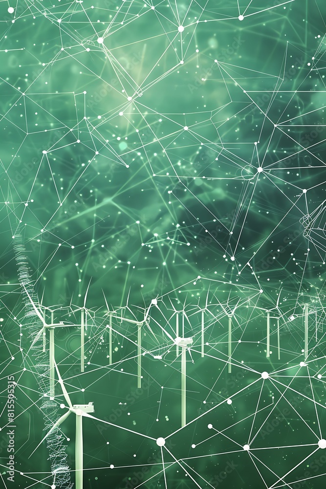 Obraz premium A digital artwork showing a network of renewable energy research centers
