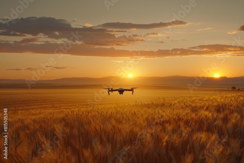Smart drone and agricultural drone in fields focus on precision cultivation with remote monitoring for futuristic agriculture care