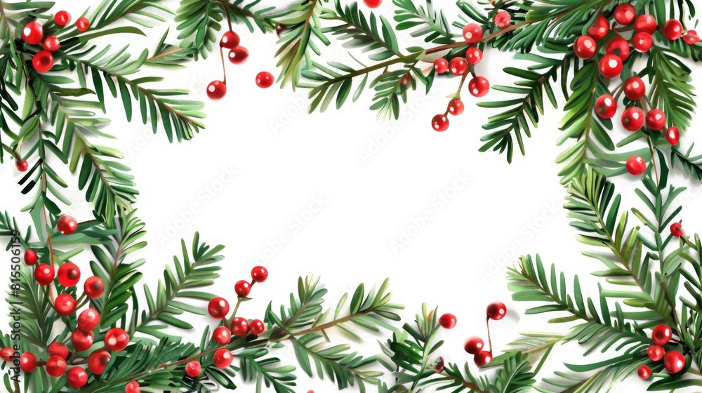 Christmas holly frame with red berries and green leaves on a white background. Christmas holly frame with red berries and green leaves on a white background.