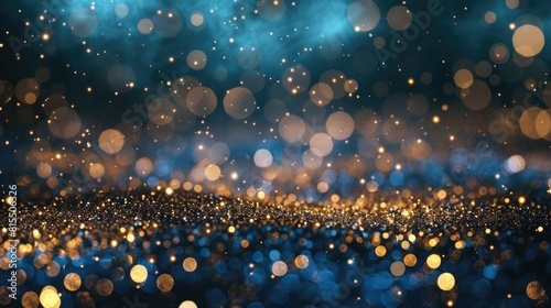 Golden and blue abstract bokeh lights on a dark background