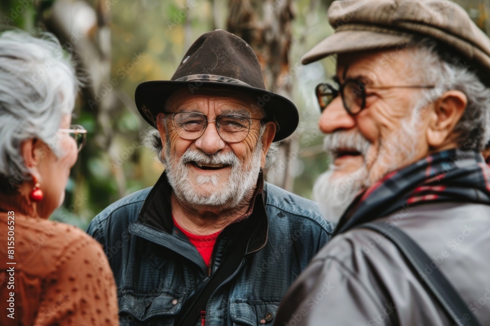 Group of senior friends spending time together outdoors. Senior people walking in the park. Group of senior friends spending time together outdoors. Senior people walking in the park.