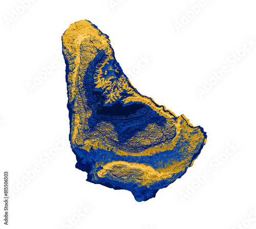 Barbados map with the flag Colors Red and yellow Shaded relief map 3d illustration