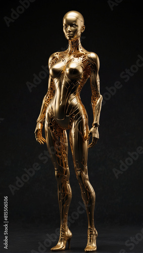 female humanoid statue crafted from sparkling gold 010