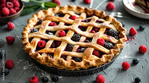 Homemade Mixed Berry Pie on Kitchen Table © Julia Jones