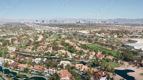 Aerial shot of Las Vegas Summerlin luxury mansions, golf course, homes 09 photo