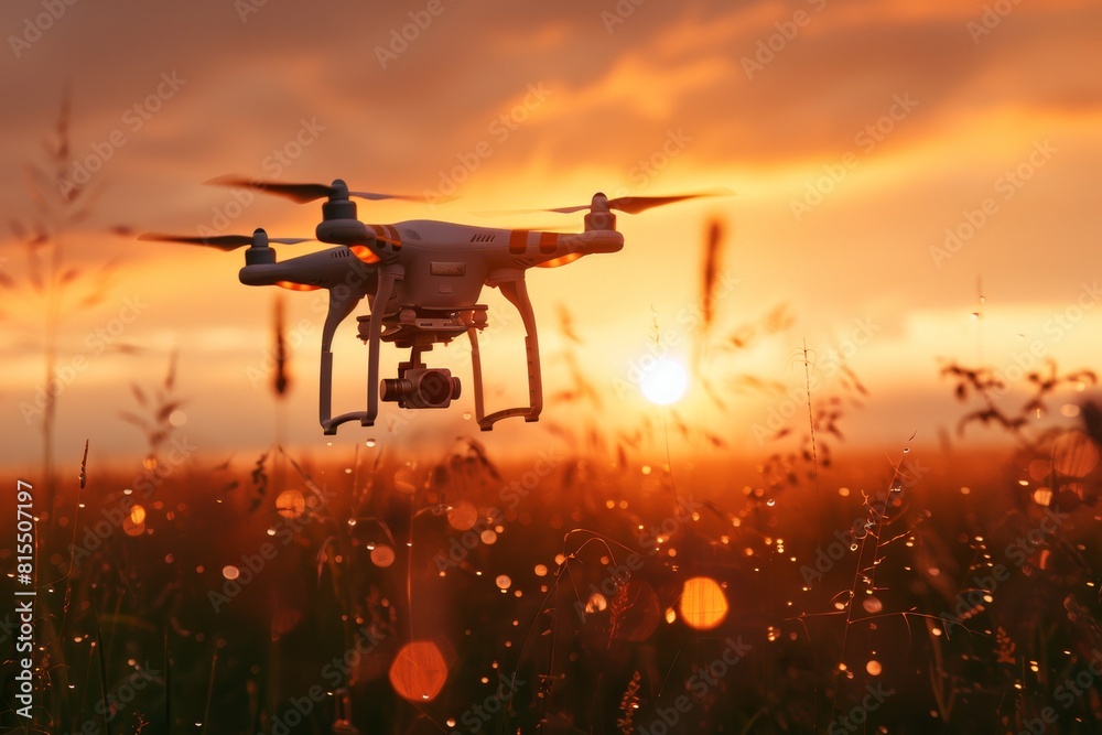 Precision cultivation in agriculture fields driven by smart drone and agricultural drone, emphasizing futuristic care with remote monitoring Precision cultivation in agriculture fields driven by smart drone and agricultural drone, emphasizing futuristic care with remote monitoring