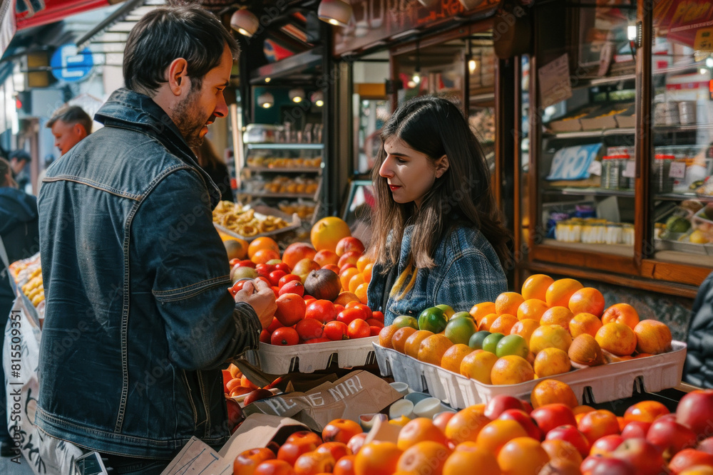 Young couple purchasing fruits at market Young couple purchasing fruits at market