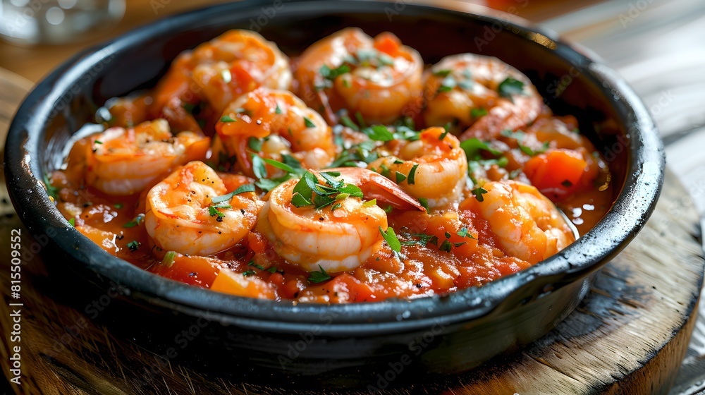 Delicious prawns in a spicy tomato sauce served in a skillet. Perfect for culinary themes and recipe ideas. Ideal for food magazines and healthy eating promotions. AI Delicious prawns in a spicy tomato sauce served in a skillet. Perfect for culinary themes and recipe ideas. Ideal for food magazines and healthy eating promotions. AI