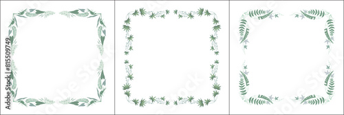 Set of three vegetal vector frames with tropical leaves. Vector frame for all sizes and formats. Isolated vector illustration.