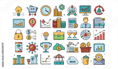 Investment flat icon set. Solid icon collection, Editable stroke. Vector illustration.