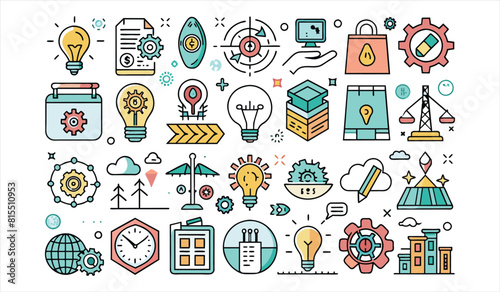 Innovation flat icon set collection. Solid icon collection, Editable stroke. Vector illustration.