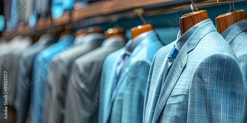 Men's Suits Showcased in High-End Boutique: A Display of Timeless Elegance. Concept Men's Fashion, High-End Boutiques, Suits, Elegance, Retail Display