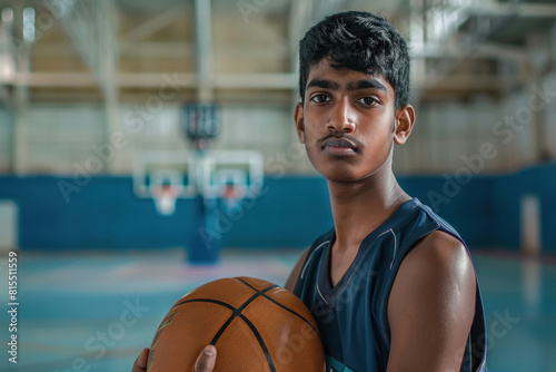 Teenager basket ball player holding basket ball