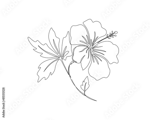 Continuous one line drawing of hibiscus flower. Rose mallow single outline vector design. Editable stroke.